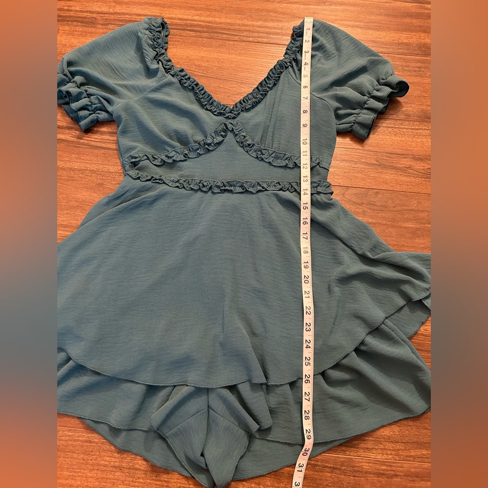 Teal Ruffled Romper - Picture 6 of 9
